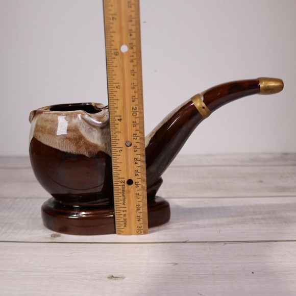 PIPE ASHTRAY Drip Glaze Vintage TOBACCO Brown Drip w Gold Trim Napco Artmark - Picture 8 of 10